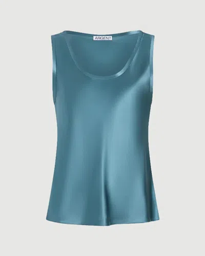 Argent Tank In Silk Charmeuse Steel Blue In Green