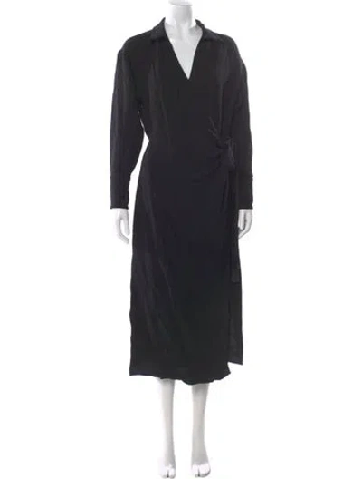 Pre-owned Argent V-neck Midi Length Dress In Black