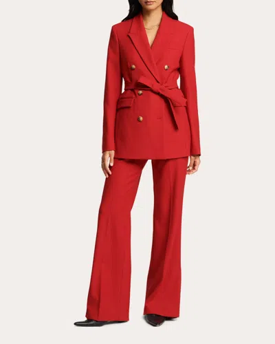 Argent Women's Heavy Wool Twill Belted Double-breasted Blazer In Red