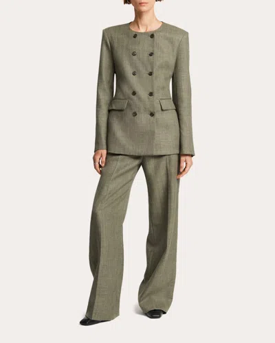 Argent Women's Herringbone Wool Double-breasted Crewneck Blazer In Gray