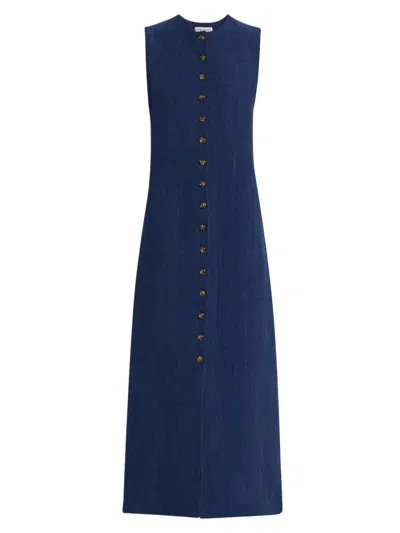 Argent Women's Linen Button-front Midi-dress In Blue