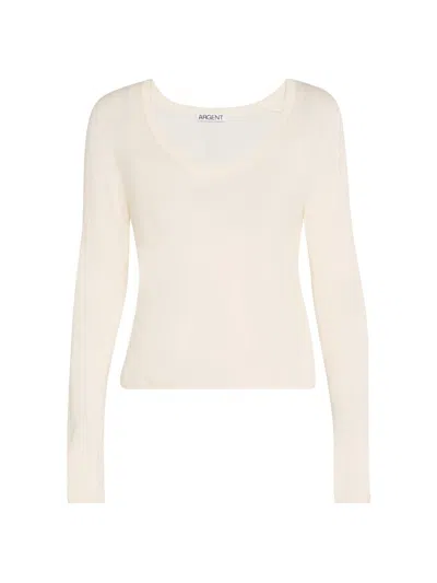 Argent Women's Merino Wool & Silk Pointelle Top In White