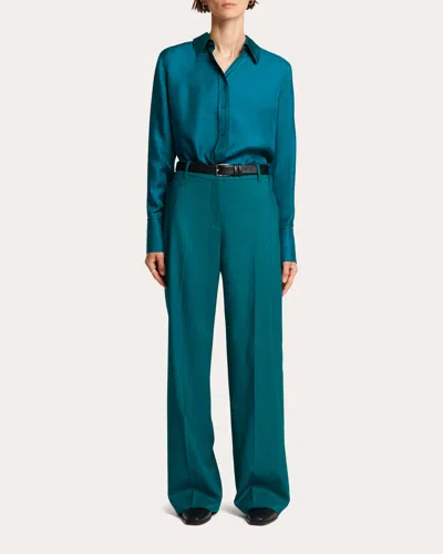 Argent Women's Soho Seasonless Wool Creased Trousers In Green