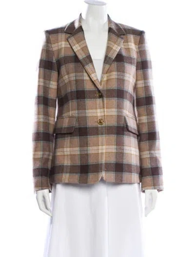 Pre-owned Argent Wool Plaid Print Blazer In Brown