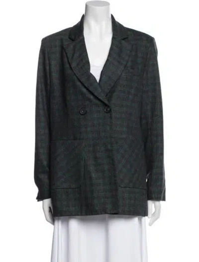 Pre-owned Argent Wool Plaid Print Blazer In Green