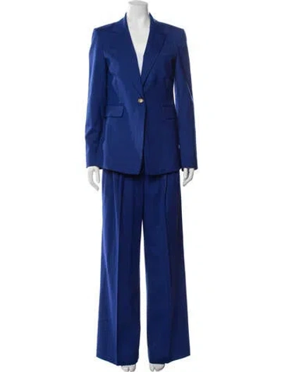 Pre-owned Argent Wool Pleated Accents Pantsuit In Blue