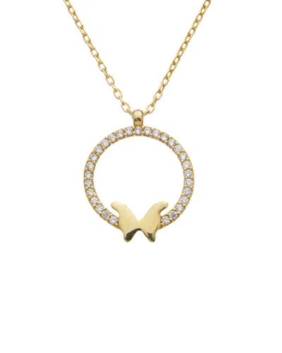 Argento Vivo 18k Cz Butterfly Circle Necklace In Gold