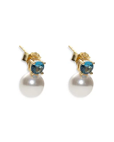 Argento Vivo 18k Gold Plated Blue Cubic Zirconia And Pearl Stud Earrings