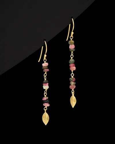 Argento Vivo 18k Over Silver Tourmaline Linear Leaf Earrings In Gold