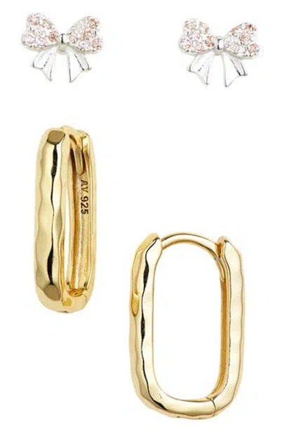 Argento Vivo 2-piece Bow Stud & Hammered Hoop Earrings In Multi