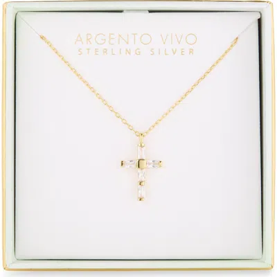 Argento Vivo Baguette Cubic Zirconia Cross Necklace In Gold