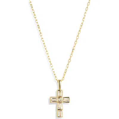 Argento Vivo Baguette Cubic Zirconia Mini Cross Pendant Necklace In Gold