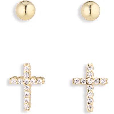 Argento Vivo Ball & Cross Stud Earrings Set In Gold
