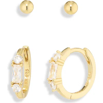Argento Vivo Ball Stud & Huggie Hoop Earrings Set In Gold