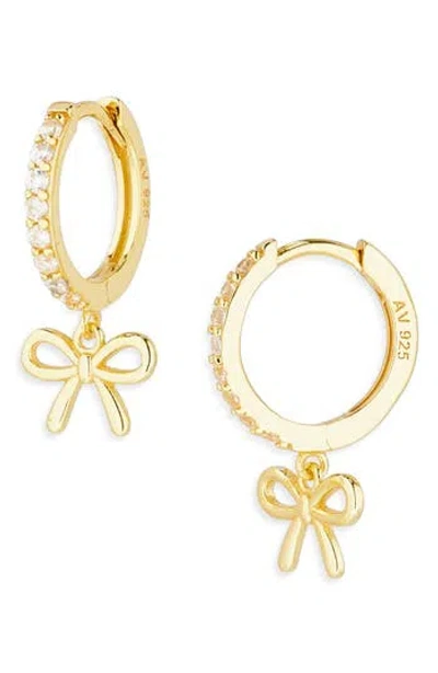 Argento Vivo Bow Dangle Cz Pavé Huggie Hoop Earrings