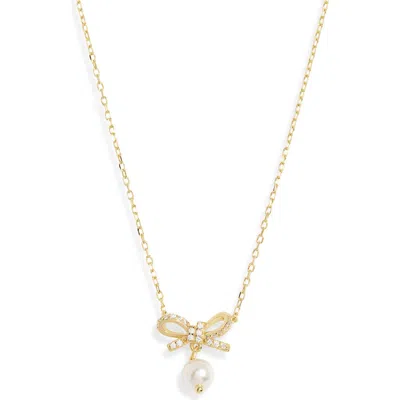 Argento Vivo Bow Tie Faux Pearl Drop Pendant Necklace In Gold
