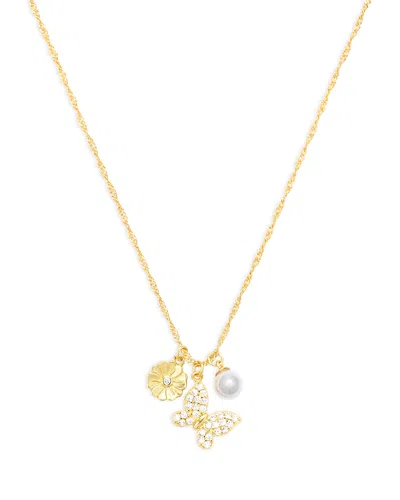 Argento Vivo Butterfly Flower Charm Pendant Necklace, 16-18 In Gold
