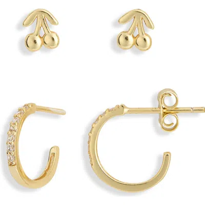 Argento Vivo Cherry Stud & Hoop Earrings Set In Gold