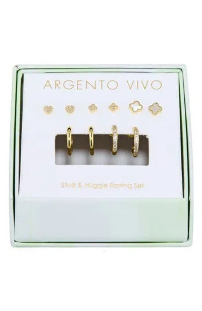 Argento Vivo Clover Set Of 5 Assorted Stud & Hoop Earrings In Gold