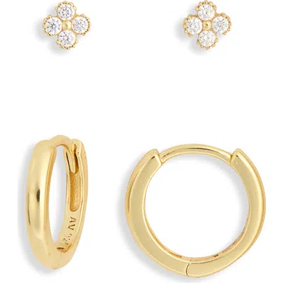 Argento Vivo Clover Stud & Hoop Earrings Set In Gold