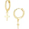 Argento Vivo Cross Dangle Twist Huggie Hoop Earrings In Gold