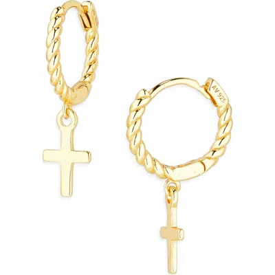 Argento Vivo Cross Dangle Twist Huggie Hoop Earrings In Gold