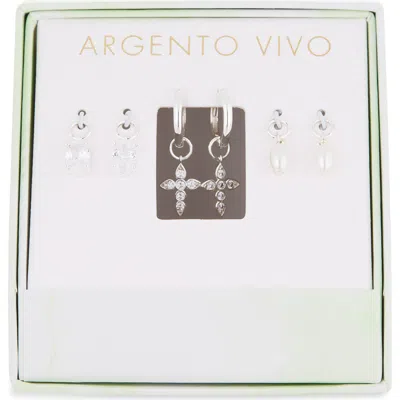 Argento Vivo Cross Pearl Cubic Zirconia Charm Set Of 3 In Silver