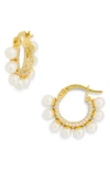 Argento Vivo Crystal & Faux Pearl Huggie Hoop Earrings In Gold