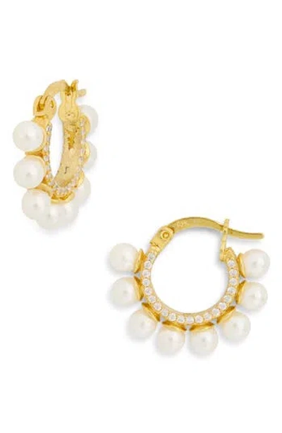 Argento Vivo Crystal & Faux Pearl Huggie Hoop Earrings In Gold