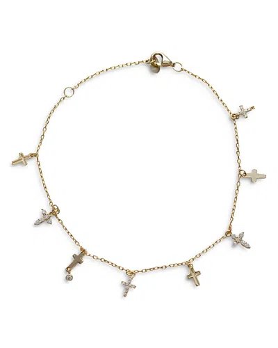 Argento Vivo Cubic Zirconia 18k Gold Plated Sterling Silver Cross Dangle Bracelet