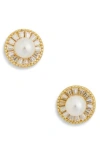 Argento Vivo Cubic Zirconia & Faux Pearl Button Earrings In Gold