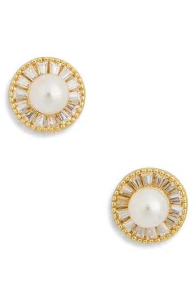 Argento Vivo Cubic Zirconia & Faux Pearl Button Earrings In Gold
