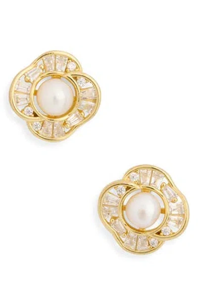 Argento Vivo Cubic Zirconia & Faux Pearl Stud Earrings In Gold