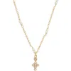 Argento Vivo Cubic Zirconia & Freshwater Pearl Cross Pendant Necklace In Gold