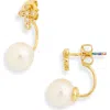 Argento Vivo Cubic Zirconia & Freshwater Pearl Front/back Hoop Earrings In Gold