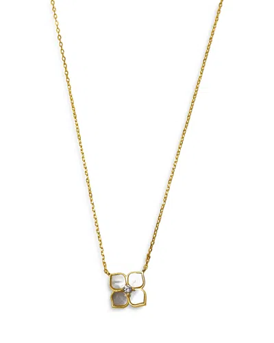 Argento Vivo Cubic Zirconia & Mother Of Pearl Flower Pendant Necklace In 18k Gold Plated Sterling Silver, 16-18