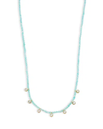 Argento Vivo Cubic Zirconia Bezel Charm Amazonite Beaded Statement Necklace In 18k Gold Plated Sterling Silver, 1 In Blue/gold
