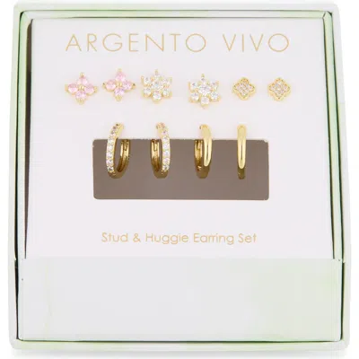 Argento Vivo Cubic Zirconia Clover Mixed Stud & Huggie Earring Set In Gold