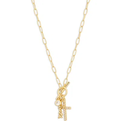 Argento Vivo Cubic Zirconia Cross & Faith Charm Necklace In Gold