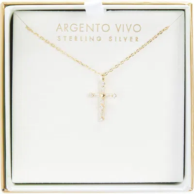 Argento Vivo Cubic Zirconia Cross Pendant Necklace In Gold