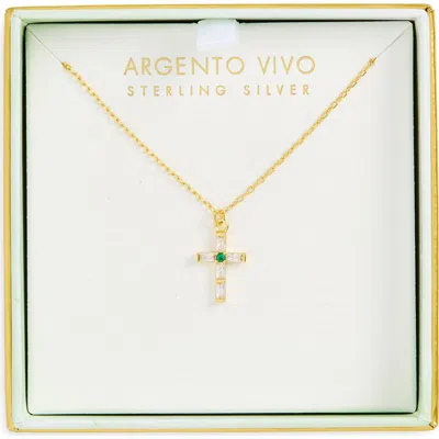 Argento Vivo Cubic Zirconia Cross Pendant Necklace In Gold