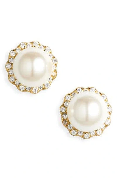 Argento Vivo Cubic Zirconia Halo Faux Pearl Stud Earrings In Gold