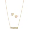 Argento Vivo Cubic Zirconia Heart Earrings & Mama Pendant Necklace Set In Gold
