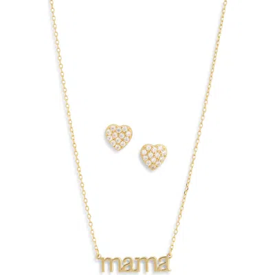 Argento Vivo Cubic Zirconia Heart Earrings & Mama Pendant Necklace Set In Gold
