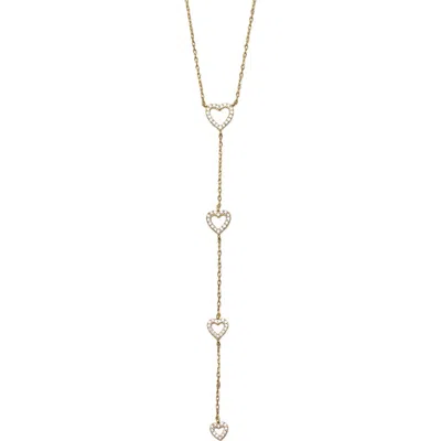 Argento Vivo Cubic Zirconia Pavé Heart Charms Y-necklace