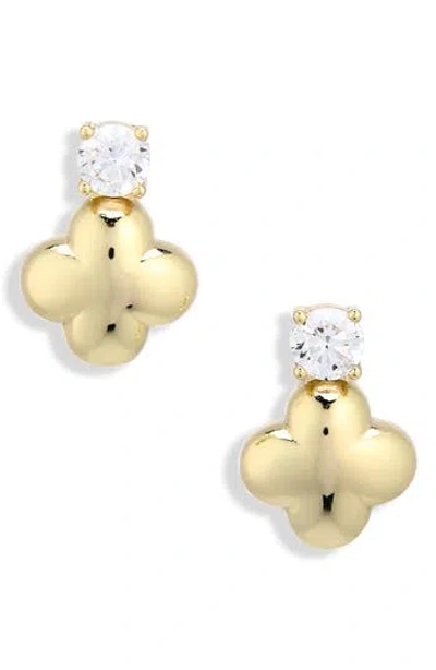 Argento Vivo Cubic Zirconia Puffy Clover Stud Earrings In Gold