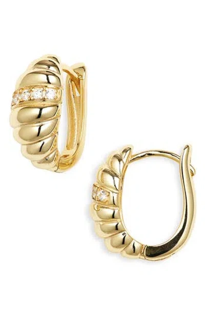 Argento Vivo Cubic Zirconia Ribbed Huggie Hoop Earrings In Gold