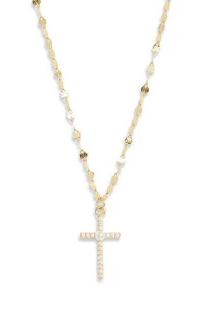 Argento Vivo Cz & Faux Pearl Cross Chain Necklace In Gold