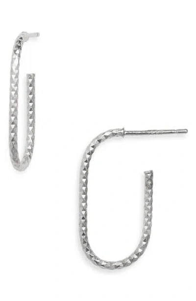 Argento Vivo Diamond Cut Elongated Oval Hoop Earrings In Silver