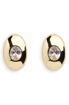 Argento Vivo Dome Oval Cubic Zirconia Stud Earring In Gold